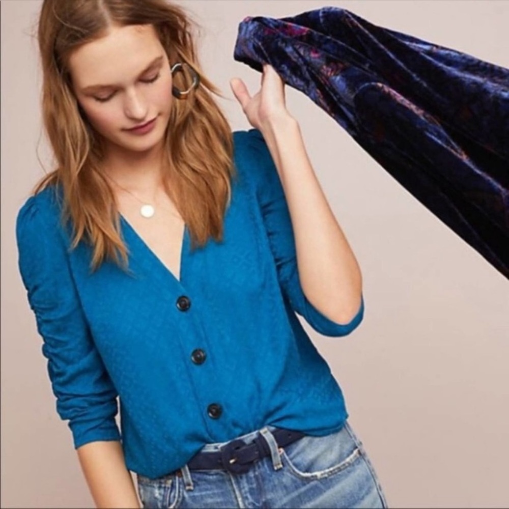 Anthropologie Maeve Jourdain Blouse Blue Size 6